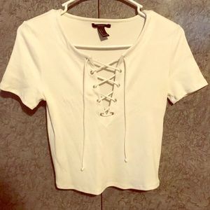 White lace up crop top